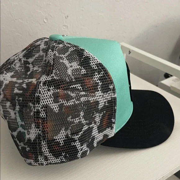 Mint and Black Trucker Hat with Bull Patch - Picture 2 of 4